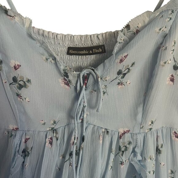 Abercrombie & Fitch Womens Dress, Blue Babydoll Mini Flowy Tiered Coquette Small - Picture 2 of 11